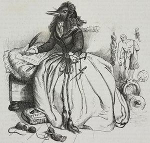 Femme lettrée, caricature de Jean-Jacques Grandville (1803-1847), lithographie de Giovanni Mariani de Poliorama Pittoresco, n 18, 11 décembre - Grandville