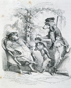 Les Deux Chiens et le Renard Riffleur - par Grandville - Grandville