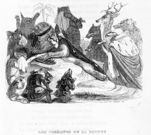 Les funérailles de la lionne - dans "Fables de La Fontaine" ill. par Grandville - Grandville