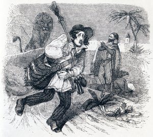 Le lion et le chasseur - Fables de La Fontaine - Grandville