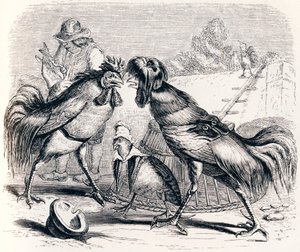 La perdrix et les deux coqs - Fables de La Fontaine - Grandville