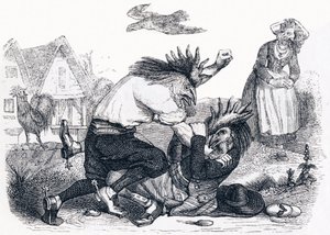 Les deux coqs - Fables de La Fontaine - Grandville