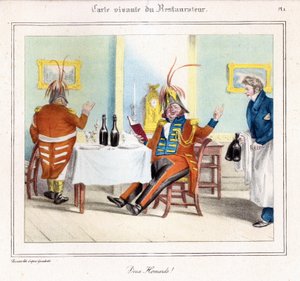 La carte vivante du restaurateur : Deux homards ! 1831-32 (lithographie) - Grandville