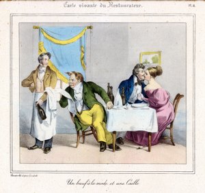 La carte vivante du restaurateur : Un bœuf à la mode et une caille - Grandville