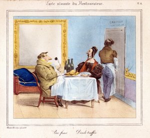 La carte vivante du restaurateur : Porc frais & dinde truffée. 1831-32 - Grandville