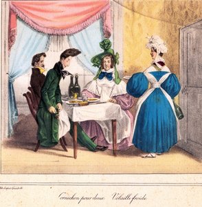 La carte vivante du restaurateur : Pickle pour deux, poulet froid 1831-32 - Grandville