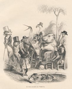 Animaux dans des tenues élégantes se promenant aux Tuileries (Histoire d