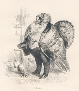 Dindon en banquier. Vignettes illustrées par JJ Granville. Gravure signée Tamisier dans "Souvenirs d