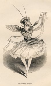 Elle dansa une saltarelle. Vignettes illustrées par JJ Granville. Gravure signée Andrew, Best et Leloir dans "Les aventures d