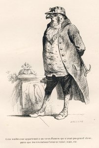 Faucon ruiné par les révolutions. Vignettes illustrées par JJ Granville. Gravure signée Brévière dans "Souvenirs d