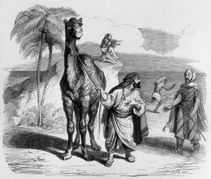 Fable de La Fontaine (par Jean de La Fontaine) : le Chameau et les Bâtons flottants, gravure de J.J. Grandville, vers 1838-40