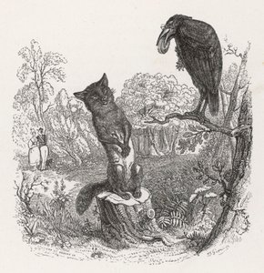 La fable de La Fontaine : Le Corbeau et le Renard, vers 1860 - Grandville (1803 47)