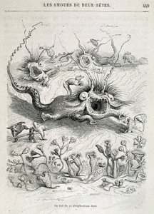 Les amours de deux bêtes (steeple-chase de monstres) - dans « Les animaux peints par eux-mêmes : vie privée et publique des animaux » par Grandville, chapitre par Honoré de Balzac, éd. Hetzel - Grandville