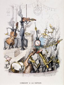 Musiciens transformés en machines et donnant un "Concert à la vapeur" - dans "Un autre monde" par Grandville, fin du 19e siècle. - Grandville