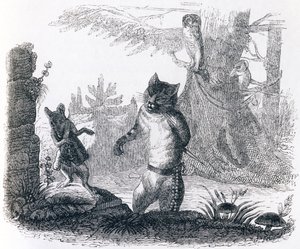 Le chat et le rat - Fables de La Fontaine - Grandville