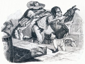 Le chien qui porte la bouche de son maître sur son cou - Fables de La Fontaine - Grandville