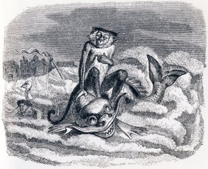 Le singe et le dauphin - Fables de La Fontaine - Grandville