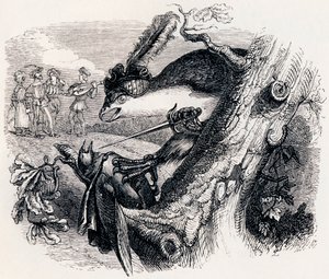 Le milan et le rossignol - Fables de La Fontaine - Grandville