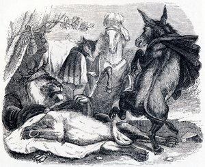 Le lion devenu vieux - Fables de La Fontaine - Grandville