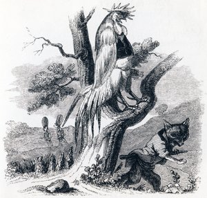 Le coq et le renard - Fables de La Fontaine - Grandville