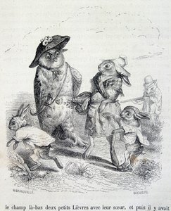 Les deux petits lièvres, leur sœur et le hibou - par Grandville - Grandville