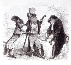 Le loup plaidant contre le renard devant le singe - Grandville (1803 47)