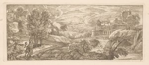 Paysage fluvial avec deux figures marchant
Paysages fluviaux (titre de la série) - Gérard Audran