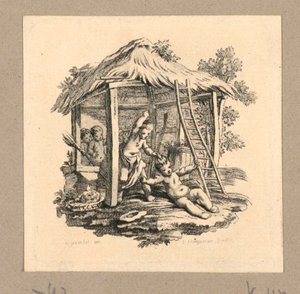 Une fille donne une fessée à un garçon - Gravelot