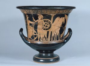 Cratère à figures rouges attique représentant un Hoplite partant pour la guerre