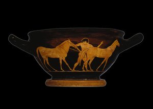 Skyphos attique à figures rouges, représentant Héraclès et les juments de Diomède - Greek