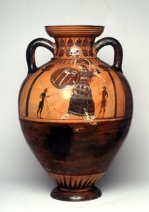 Vase à figures noires représentant Athéna brandissant un bouclier et une lance, 550 av. J.-C. (céramique) - Greek