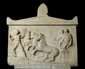 Art grec : relief dédié à Hermès et aux nymphes : le Quadrige d