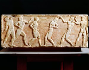 Civilisation grecque, Stèle représentant des athlètes au gymnase, De la nécropole de Kerameikos à Athènes, Grèce, 510 av. J.-C. - Greek