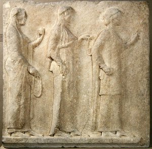 Les Trois Grâces, relief du Passage des Théores, de Thasos, vers 470 av. J.-C.