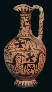 Oinochoé à bec trilobé décorée de chevaux, de Skyros, Sporades, période orientalisante (675-650 av. J.-C.) - Greek