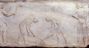 Art de la Grèce antique : Jeu de balle avec crosse (principe du hockey actuel) - Greek