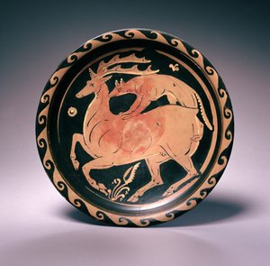 Plat à figures rouges apulien, attribué au peintre Lampas, vers 350-325 av. J.-C. (terre cuite)