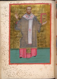 Egerton 2392, f.5v, Miniature de Jean Chrysostome debout tenant un livre, de 