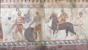 Soldats à pied et cavalerie, peinture de tombe de Paestum