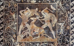 Mosaïque de chasse au cerf, Alexandre le Grand et Héphaestion, Pella, Grèce, 330-300 av. J.-C. - Greek School