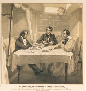 Karl Bryullov, Vladimir Kornilov et le comte Grigori Gagarin à bord du brigantin Themistocles - Grigori Grigorevich Gagarin