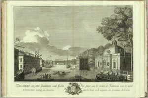 Vue de la rivière Fontanka depuis la grotte Livre pour le 50ème anniversaire de la fondation de Saint-Pétersbourg, 1753