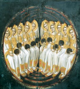 Anges assis avec des orbes dans leurs mains - Guariento di Arpo