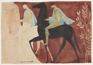 Deux jeunes à cheval. Esquisse pour décoration de pièce - Gudrun Traustedt