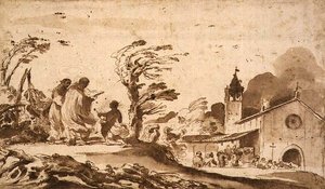 Paysage avec une procession funéraire