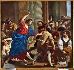 Christ chassant les marchands du Temple Peinture de Giovanni Francesco Barbieri dit Il Guercino (Le Guerchin) (1591-1666)