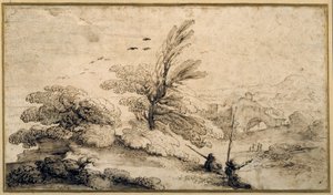 Paysage avec deux pêcheurs se reposant