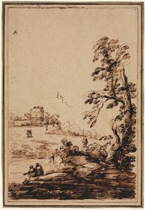 Paysage avec petit groupe de bâtiments, seconde moitié des années 1700 - Guercino