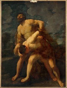 Hercule lutte avec le dieu du fleuve Achelaos, qui aime aussi Dejaneira, mais perd le combat et la nymphe ...