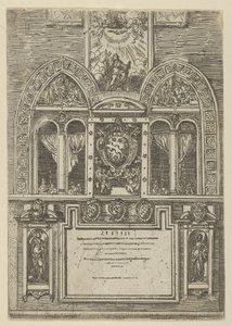 Façade du Palazzo del Senato à Bologne avec les armes papales au centre, avec temporaire..., 1598 - Guido Reni